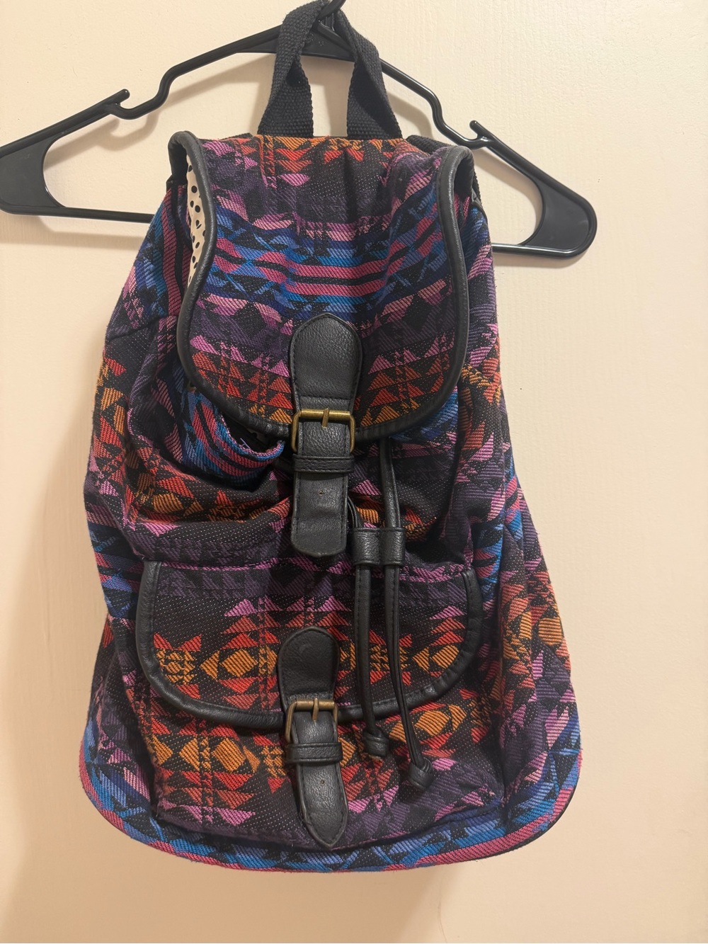 Madden Girl Colorful Aztec Print Drawstring Backpack - Black Multicolor